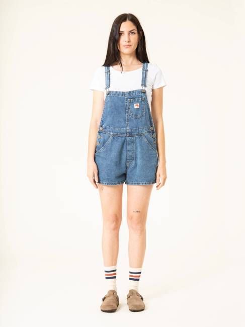 Jane Mid Blue Short Denim Overalls