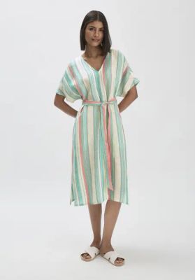 Stripe Midi Relaxed Dress made of pure linen