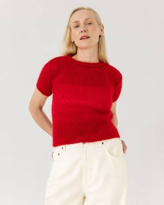 Lašas: Mohnrotes Top aus Mohair und Seide