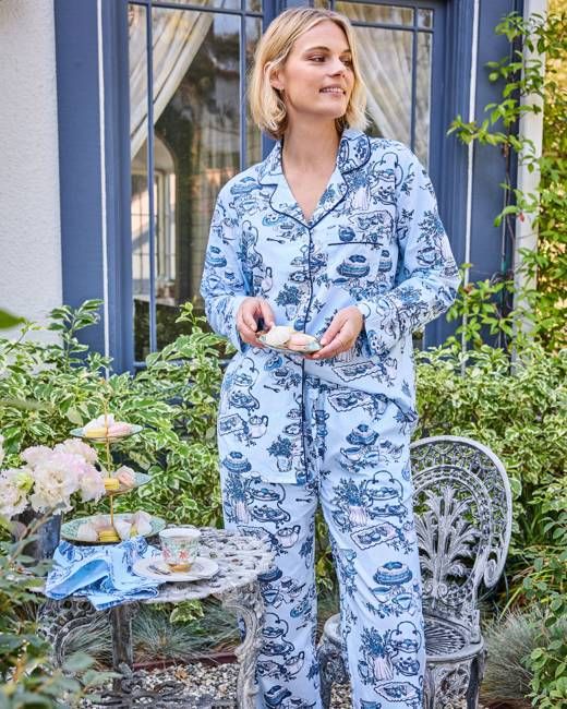High Tea Toile - Long PJ Set - Notting Hill Blue