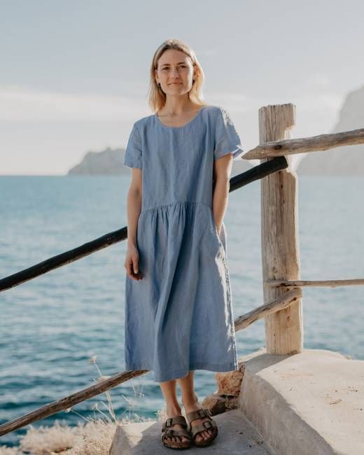 Sky - Linen Dress in Dusk Blue