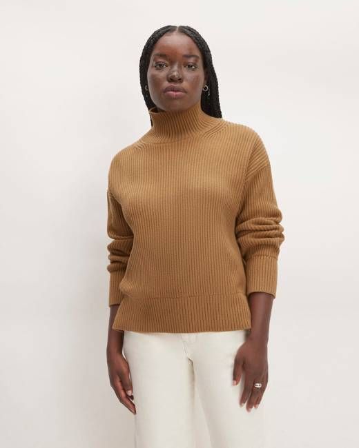 The Organic Cotton Ribbed Turtleneck | Toasted Coconut