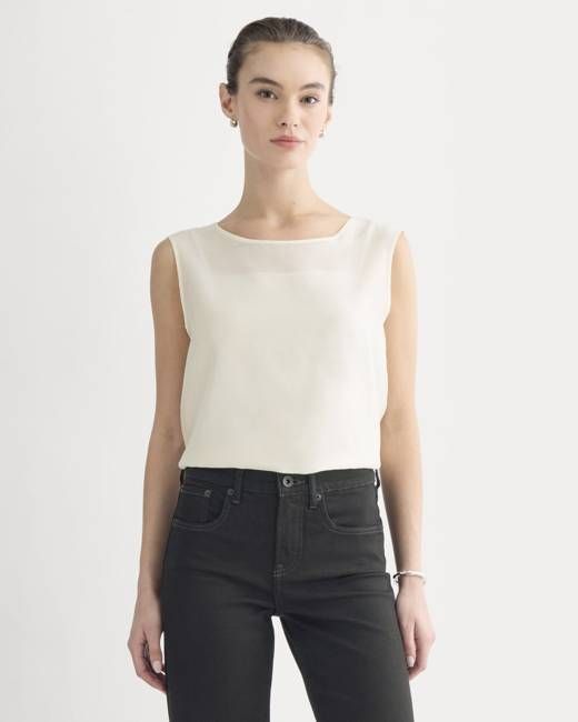 Sleeveless Top in Cotton-Silk Organza | Parchment