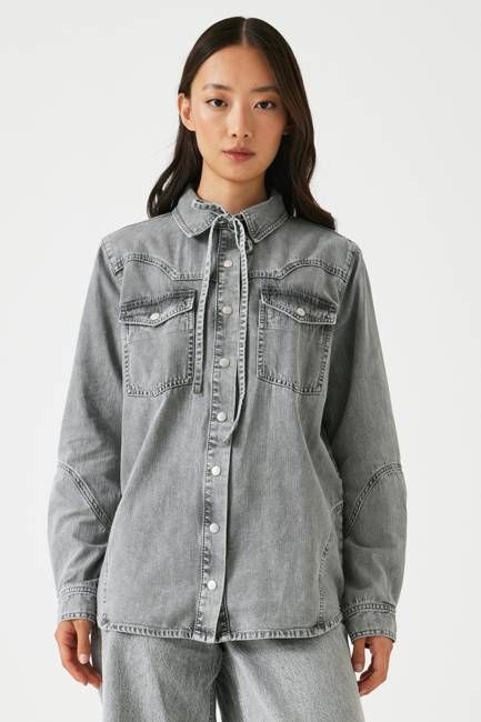 Mia Western Denim Shirt in Silver Lining