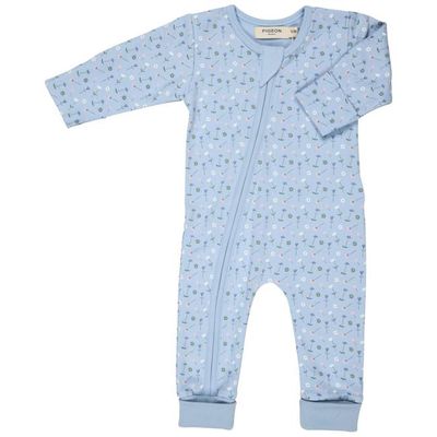 Zip Romper - Flowers, Blue