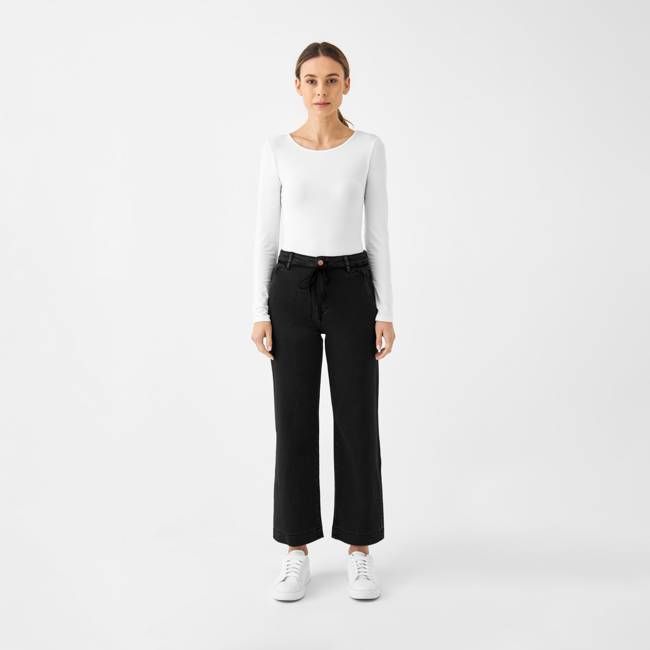 DEW Flared Cropped Soft Denim - French Pocket - Black Denim