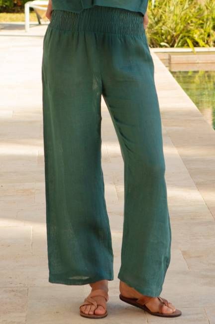 Light Weight Linen Pull On Trousers | Teal
