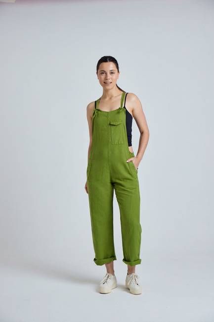 MARY-LOU Green - Organic Cotton Dungaress by Flax & Loom