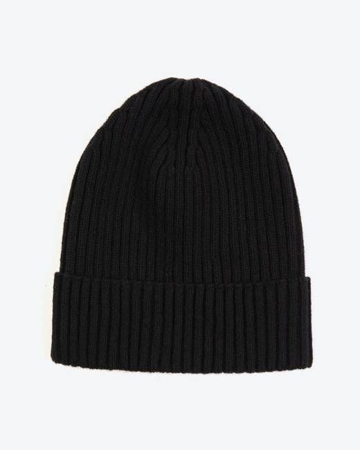 Miss Pompom Black Wool-Ribbed Beanie