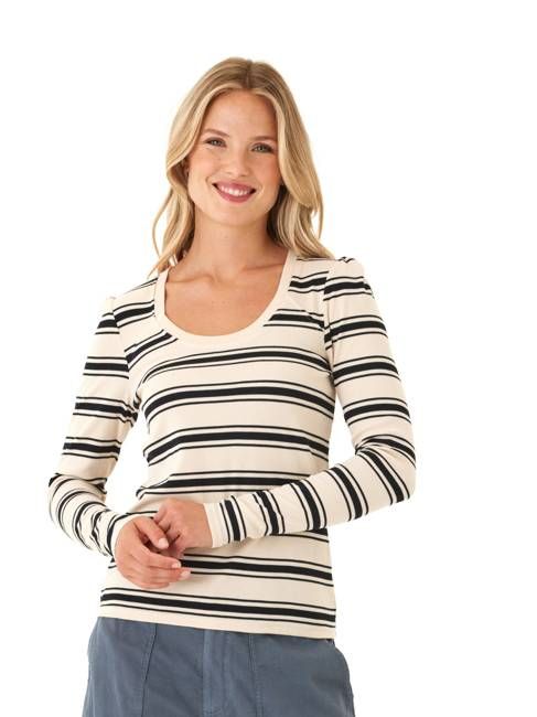 Nimia Feather Rib Puff Shoulder Top