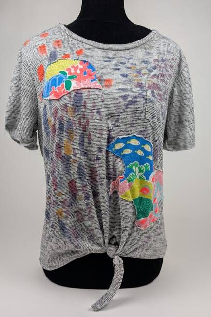 Grey Paint and Patchwork Constance Wilde Upcycled Short Sleeve Top