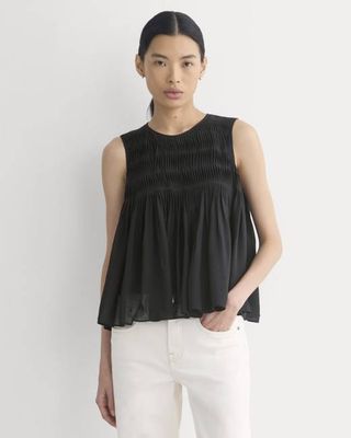 Twisted Pleat Tank in Silk Georgette | Black