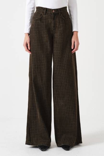 Bay Wide Leg Jean in Houndstooth Cacao