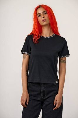 Maya - Cotton Tee in Black Graffiti Trim