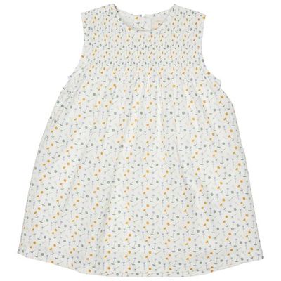 Sleeveless Smock Dress - Flowers, White