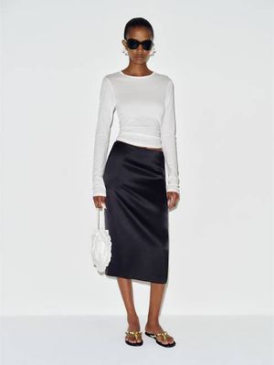 Petites Helen Low Waist Silk Midi Skirt