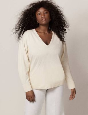 Cashmere V Neck Sweater | Cream