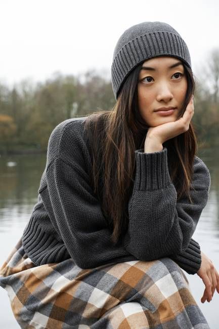 Evie Organic Cotton Knitted Hat in Grey Marl