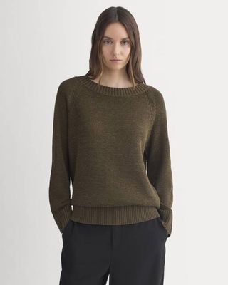 Wide-Neck Crew Sweater in Tape Yarn | Beech
