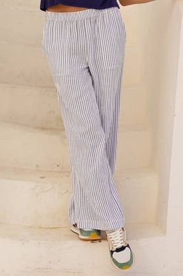 Gestreifte Hose aus Bio-Baumwolle mit Käsetuch | Weiß/Blau