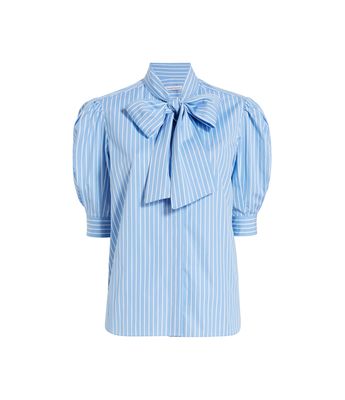 Short Sleeve Exaggerated Bow Blouse - Resale | Blue/White