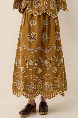Leni Floral Broderie Cotton Poplin Skirt
