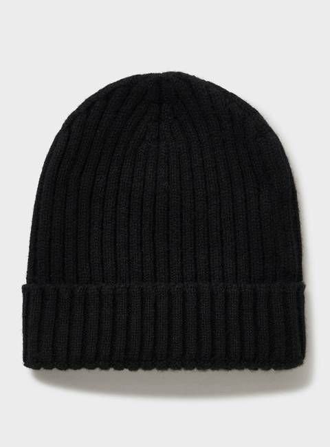 Cashmere Ribbed Black Beanie