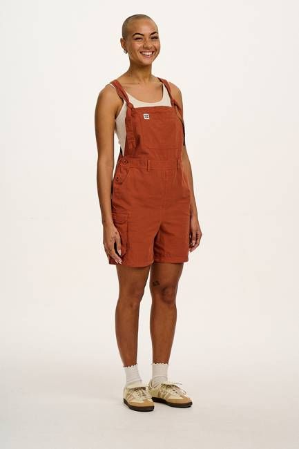 Colorado - Cotton Cargo Dungaree Shorts in Amber Orange