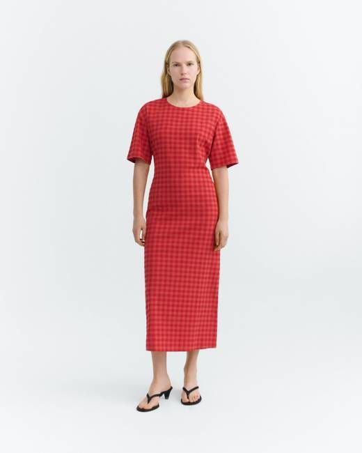 Seersucker long dress with back opening Kina