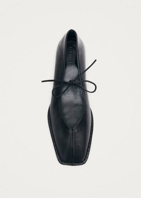 Sway Vintage Effect Black Leather Ballet Flats