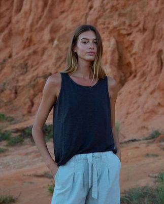 Thea-May Linen Jersey Vest In Granite