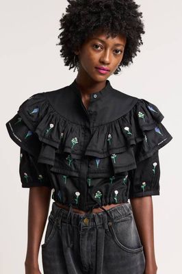 Prudence Ruffle Top in Floral Embroidery