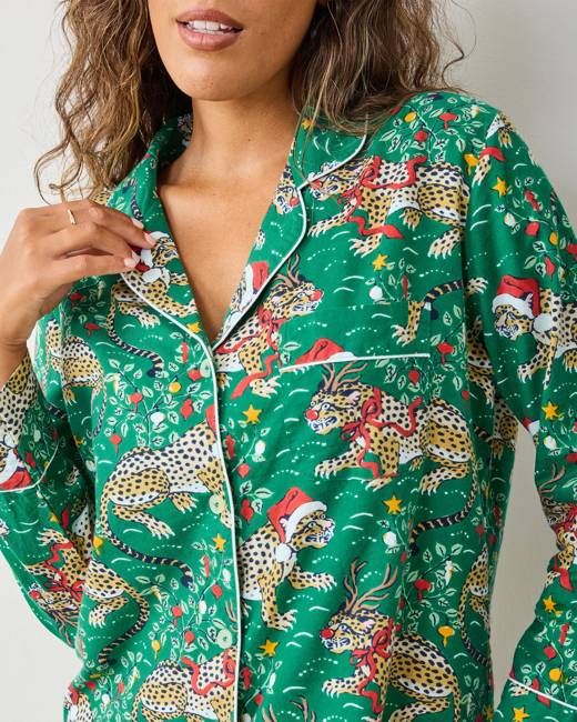 Very Merry Bagheera - Lightweight Flannel Long PJ Set - Mistletoe