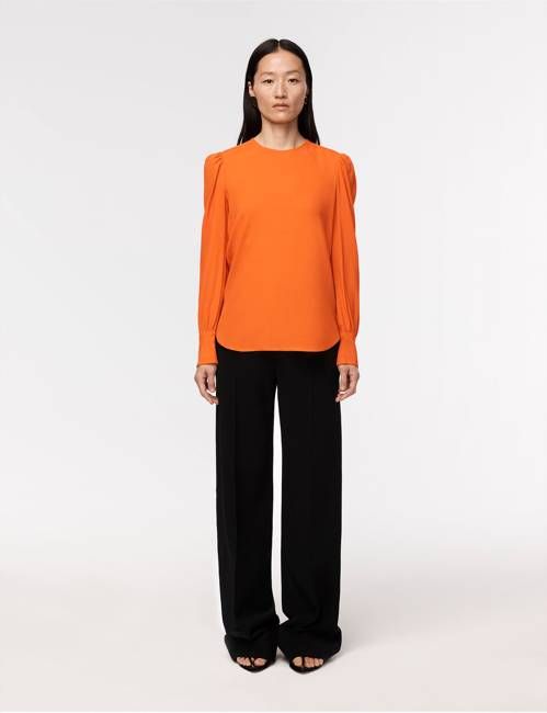 Gathered Sleeve Crewneck Blouse - Resale | Tangerine