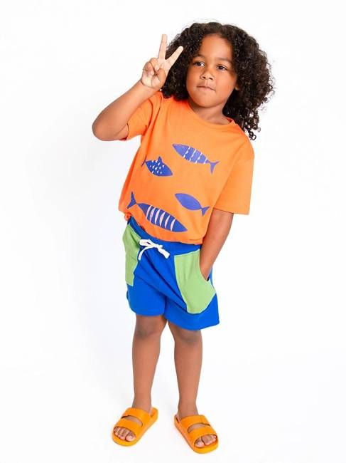 Kids' Organic Cotton Blue Colorblock Shorts