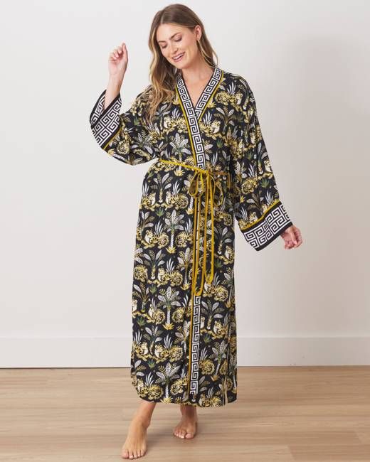 Untamed Tiger - Eco Satin Robe - Gold Ink