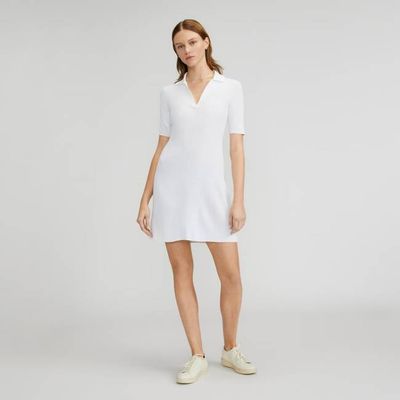 The Ribbed Short-Sleeve Polo Dress | White