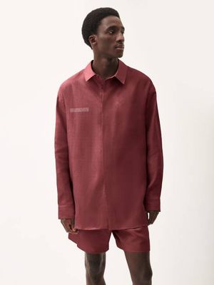 Archive Mens DNA Linen Collared Long Sleeve Shirt—garnet red