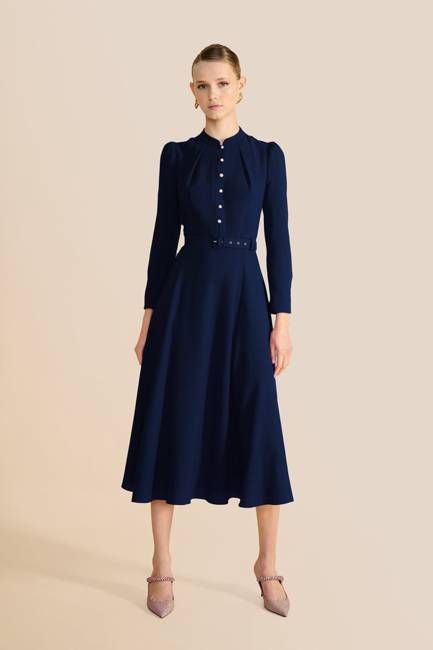 Ahana Navy Long Sleeve Dress