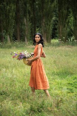 Ottillie-May Linen Dress in Terracotta