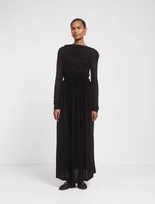 Romy Long Sleeve Draped Dress in Black