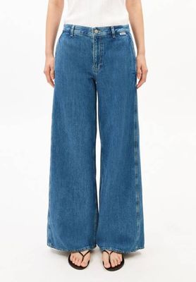 LINEN BLEND LOOSE DENIM PANT | sea salt
