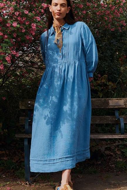 East Liza Linen Shirt Dress Blue