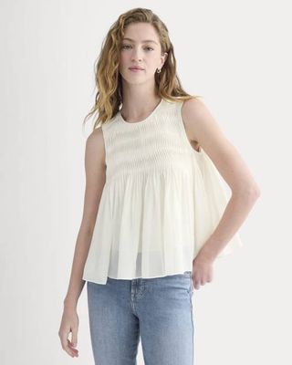 Twisted Pleat Tank in Silk Georgette | Bone