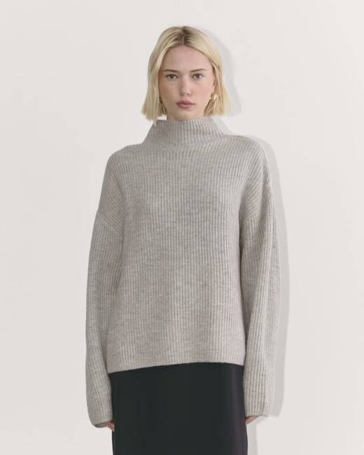 The Fisherman Turtleneck in Wool Cashmere | Light Heather Grey
