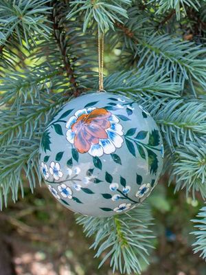 Sage and Cream Flowers Paper Mache Ornament