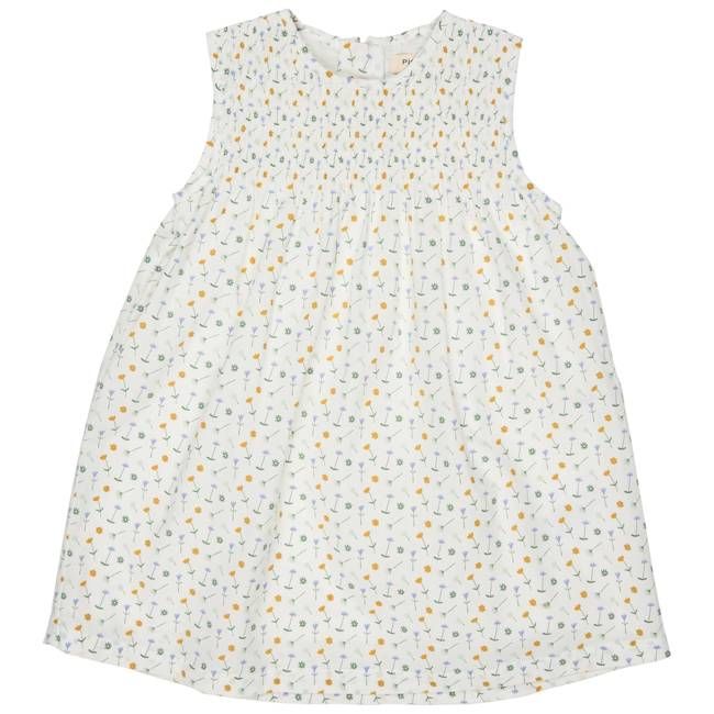 Sleeveless Smock Dress - Flowers, White