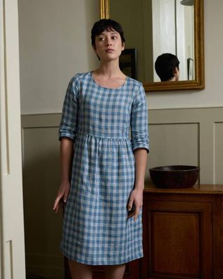 No.19 Boatneck Midi Linen Dress in Bothy Check