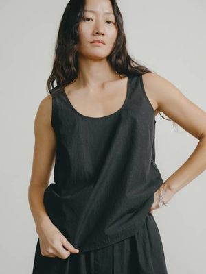 Mika Tank, Textured Organic Poplin, Soft Black