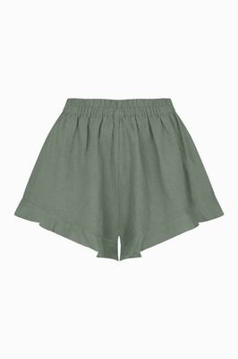 Die Paula Ruffled Shorts in Olivgrün